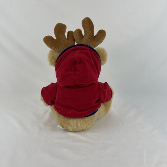 TB Toy Trading Co Tan Reindeer 13” Christmas Plush Red Snowflake Hoodie VTG 2001 - Picture 4 of 9